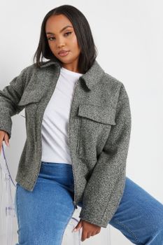 Yours Cazadora Corta Gris Tejido Bouclé, Mujer Curvy Y Tallas Grandes, Yours