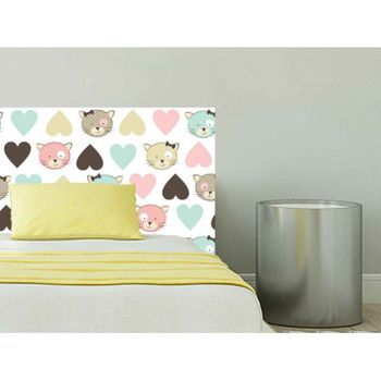 Cabecero Cama Infantil Gatos Corazones 200 X 60 Cm