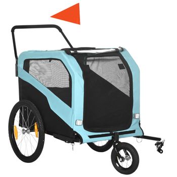 PawHut Remolque para Perros 2 en 1, Función de Empuje, 2 Entradas, Ventanas de Red, Protección Solar, Marco de Acero 170x77x90 cm   Aosom España