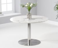 bali 120cm round marble effect white dining table