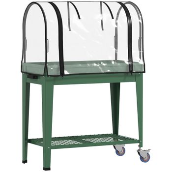 Outsunny Huerto Urbano Elevado con Invernadero con Ruedas y Estante Inferior para Cultivo Plantas 80x40x120 cm Verde   Aosom España