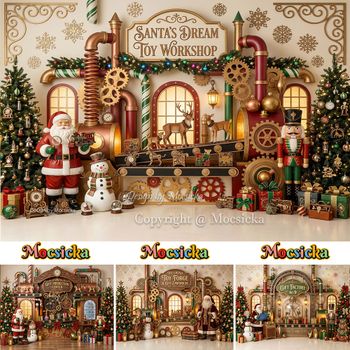 Mocsicka - Fondo de fotografía navideño, taller de juguetes de Santa Claus, reno, muñeco de nieve, cascanueces, fondo para estudio fotográfico familiar infantil