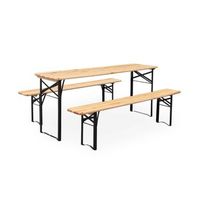 mesa de madera y 2 bancos plegables para 6 personas natural