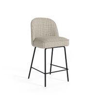 taburete bajo con respaldo color taupe y patas en negro