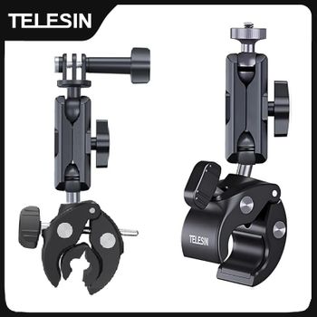TELESIN-abrazadera para cámara, manillar de bicicleta y motocicleta, aleación de aluminio, súper abrazadera, Clip para cámara GoPro DJI OSMO Insta360