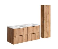 conjunto mueble lavabo doble encastrado 120 cm y columna adriel madera