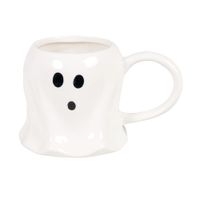taza fantasma de gres blanco y negro