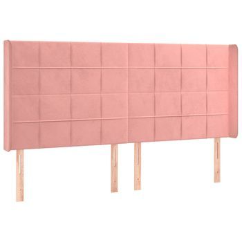 Cabecero Cama Mueble De Dormitorio Con Led De Terciopelo 183 X 16 X 118/128 Cm Rosa M02_0001933