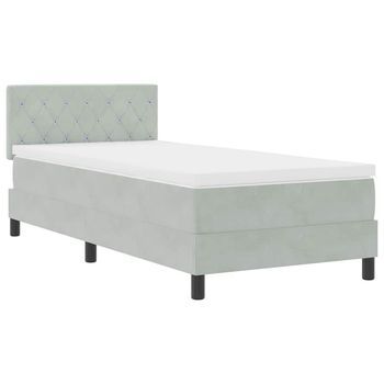 Cama Individual | Cama Para Adulto | Cama Box Spring Led Con Led Gris Claro 100 X 200 Cm Terciopelo
