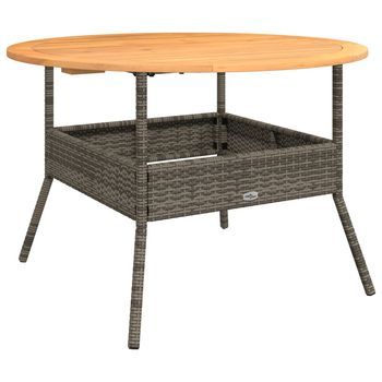 Mesa De Jardín，mesa Para Exteriores，mesa De Patio Superficie De Madera Ratán Pe Gris Ø110x71 Cm