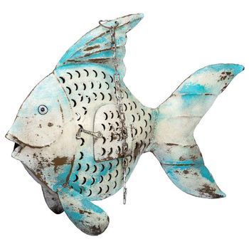 Pez Portavela De Metal Envejecido Azul, 56x10x42h Cm