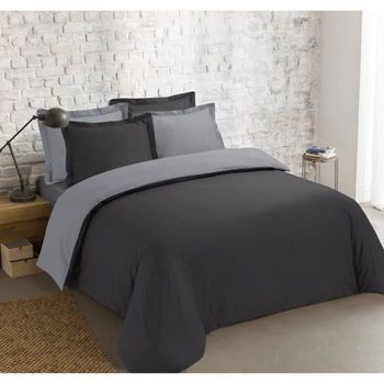 Vision Funda Nórdica Bicolor 100% Algodón - 1 Funda Nórdica 220x240cm + 2 Fundas De Almohada 65x65cm - Gris Oscuro / Gris Claro