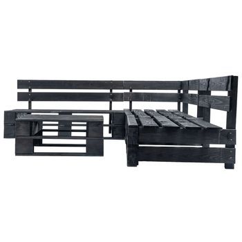 4 Piezas Set De Muebles De Jardín | Sofá De Exterior De Palets Madera Negro