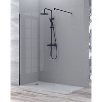 mampara de ducha fijo walk in  vidrio templado 8mm antical  195cm altura  perfil negro  70-120cm  transparente - 80 cm 1 fijo - negro mate