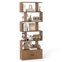 costway estanteria de 5 niveles con armario de dos puertas gran capacidad de carga por estante madera ingenieril 70 x 23 x 183 cm nogal natural