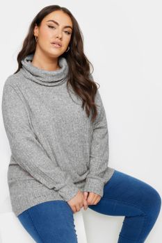 Yours Jersey Gris Suave De Cuello Vuelto, Mujer Curvy Y Tallas Grandes, Yours