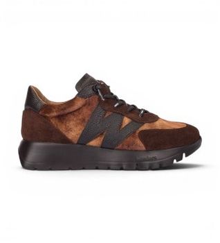 Wonders para mujer. A-24111 Zapatillas de Piel Odisei01 marrón (39), Plano, 1 a 3cm, Serraje, Cordones, Casual