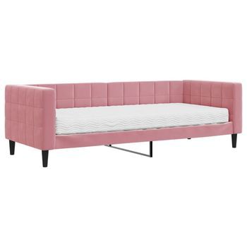 Cama Individual | Cama Para Adultos | Sofá Cama Con Colchón Terciopelo Rosa 80x200 Cm