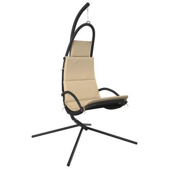 Silla Colgante De Jardín | Silla De Exterior | Sillón Con Cojín Acero Y Tela Oxford Crema