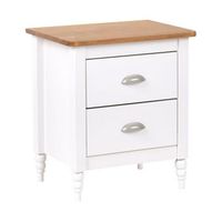 mesita de noche moderna retro mesilla 2 cajones madera clara y blanco shillington