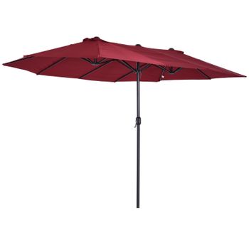 Outsunny Sombrilla para Jardín Doble 460x270x240 cm Parasol Terraza Grande con Manivela Manual Anti UV Color Rojo Vino   Aosom España