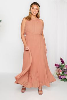 Yours London Vestido Maxi Dama De Honor Rosa Con Plisados, Mujer Curvy Y Tallas Grandes, Yours London