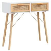 mesa consolamesa de entrada madera ratan natural blanco 80x30x75cm