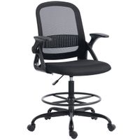 vinsetto silla de oficina ergonomica silla giratoria de malla altura y anillo reposapies ajustable butaca para escritorio con soporte lumbar y reposabrazos abatibles para casa capacidad 120 kg negro