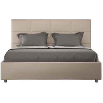 Cama De Matrimonio Mira 160x200 Cm Tapizada En Polipiel Cappuccino Con Somier De Láminas Y Box Spring-color Beige Claro-ropa De Cama 160x200 Cm
