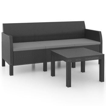 Conjunto De Muebles De Jardín 2 Uds | Mesa Y Sillas Cojines Pp Ratán Gris Antracita
