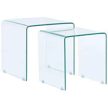 Conjunto De 2 Mesas Auxiliares Nido De Vidrio Transparente Rectangular Minimalista Kendall
