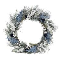corona de navidad d50cm azul y blanca