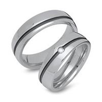 anillos de boda de acero inoxidable negro ranura piedra set