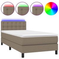 cama individual  cama box spring  cama para adultos colchon y luces led tela gris taupe 100x200 cm