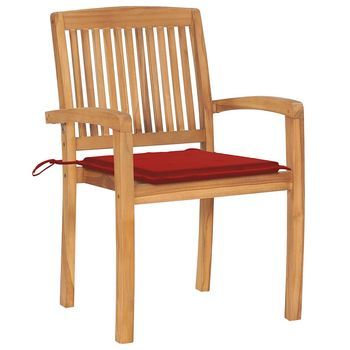 Pack 2 Uds Sillas De Jardín | Silla De Exterior | Sillón Con Cojines Madera Maciza De Teca Rojo