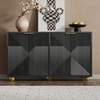 aparador art deco negro con 4 puertas talladas y patas esfericas