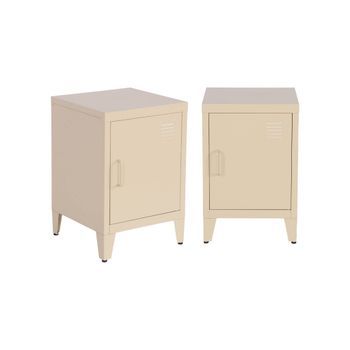 Mesita Industrial Con 1 Puerta, Set De 2, Beige