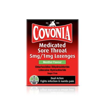 Covonia Medicated Sore Throat 5mg/1mg Lozenges Menthol Flavour EXPIRY JULY 2023