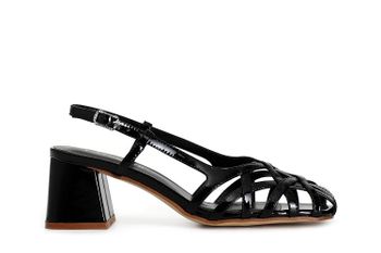 zapatos abiertos de charol con jaula trenzada asimétrica black