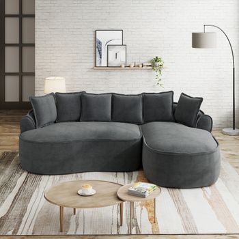 Sofá Modular En Forma De L De Chenilla Gris, 3 Plazas, Sin Montaje, Asiento Profundo