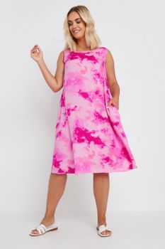 Yours Vestido Sin Mangas Rosa Tie Dye Con Bolsillos, Mujer Curvy Y Tallas Grandes, Yours