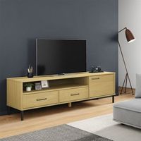 mueble de tv oslo 2 cajones  armario  compartimento madera de pino marron 465x158x40 cm