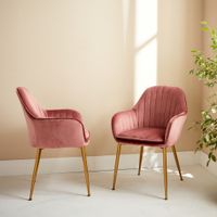 sillon de terciopelo con patas de metal set de 2 rosa viejo