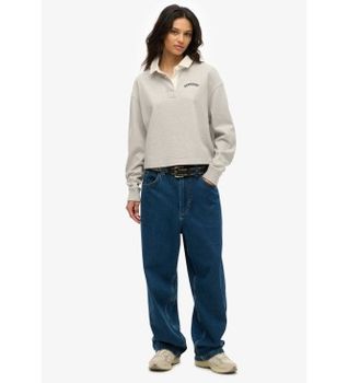 Superdry para mujer. W2012352A Polo Rugby blanco (M), Casual, Gris, Algodón, Manga larga