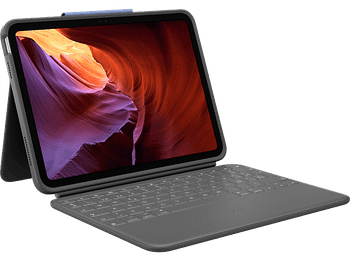 Funda con teclado - Logitech Rugged Folio para iPad (10ª generación y A16), Resistente a caídas/agua, 4 modos de uso, Smart connector, Gris
