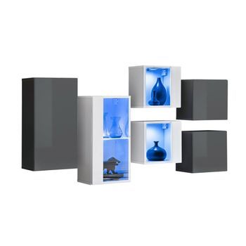 Conjunto De Muebles De Salón Switch Sbiv De Diseño. Colores Gris Y Blanco.