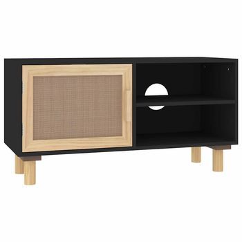 Mueble Para Tv Madera Maciza Pino Y Ratán Natural 80x30x40 Cm Vidaxl