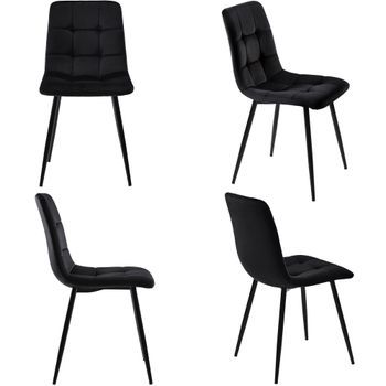 Juego De 4 Sillas De Comedor - Estructura De Metal - Tela De Terciopelo - Negro