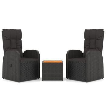 Juego Salón Jardín 3 Piezas | Mueble De Jardín Madera Acacia Ratán Sintético Negro