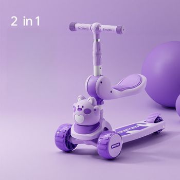 Patineta 2 En 1 Morada Para Niños, Ajustable, Triciclo Y Draisienne